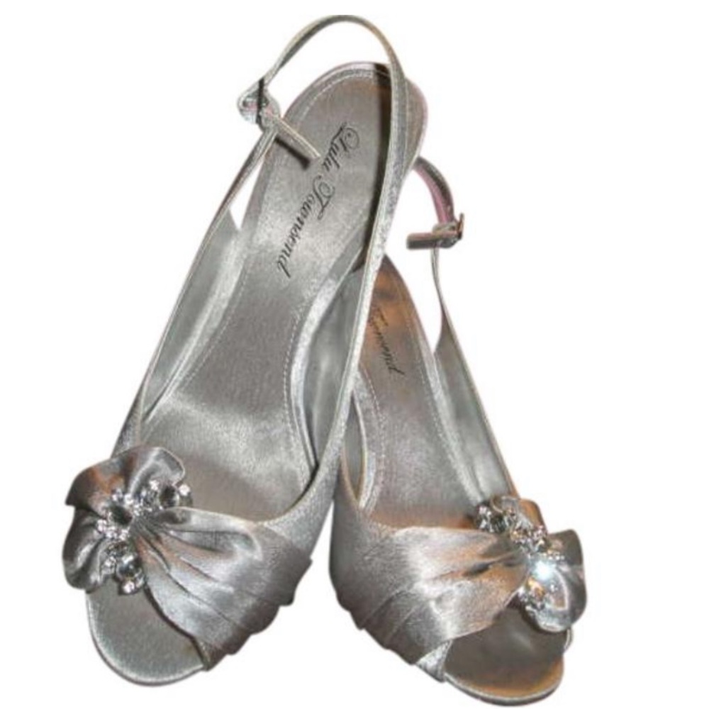 Silver Open-Toe Slingback Heels